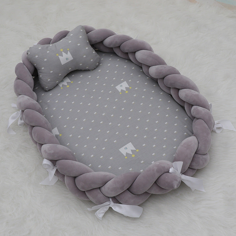 ベビー編みクッション 寝かしつけネスト(超やわらか・取り外し可) | Braided Baby Sleep Nest (Ultra-Soft, Detachable Pad)