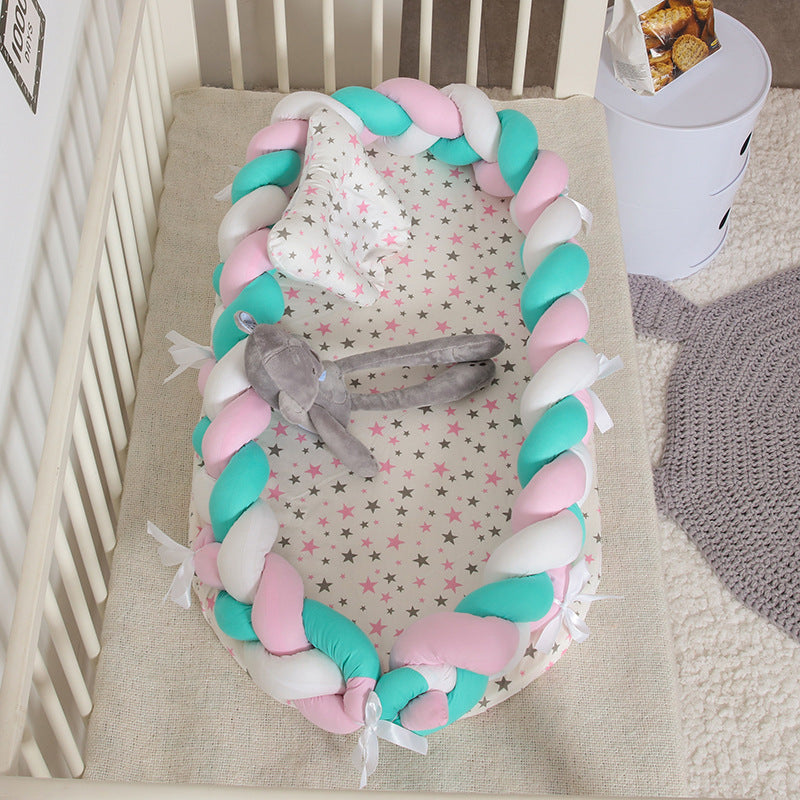 ポータブル バイオニック ベビーネスト | Portable Bionic Baby Nest – Soft Cotton Newborn Bed with Braided Bumper and Removable Cover