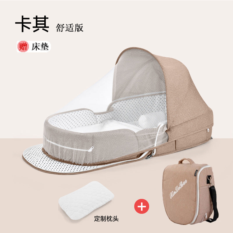 ベビー折りたたみポータブルベッド(蚊帳・マット・おむつ替えパッド付き) | Portable Foldable Baby Bed (Mosquito Net, Mat & Diaper Pad)