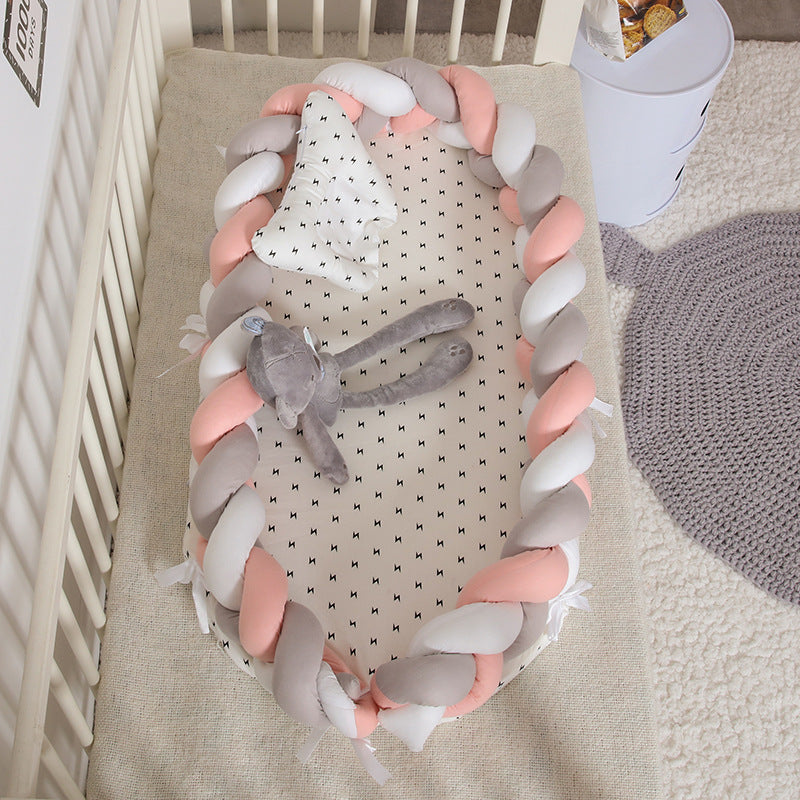 ポータブル バイオニック ベビーネスト | Portable Bionic Baby Nest – Soft Cotton Newborn Bed with Braided Bumper and Removable Cover