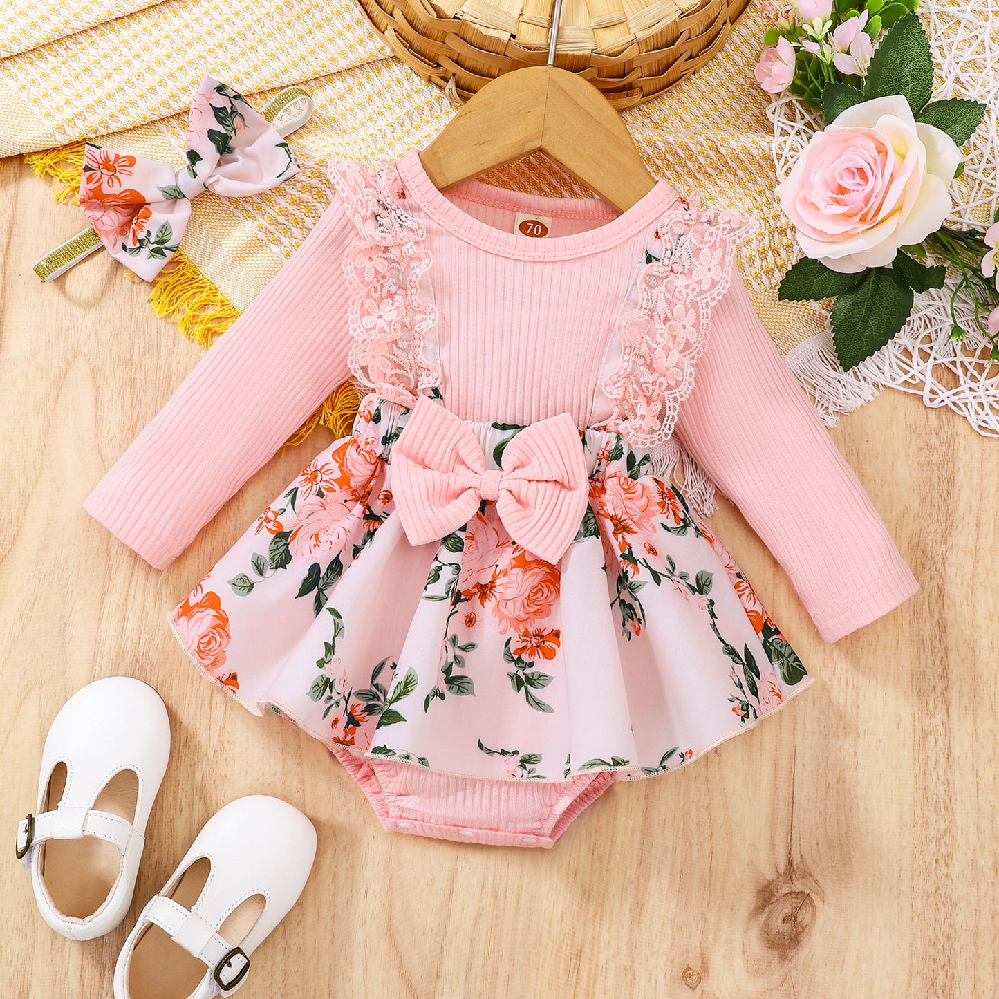 ベビーガール レース×フラワー 2点セット|Baby Girl Lace & Floral Two-Piece Set