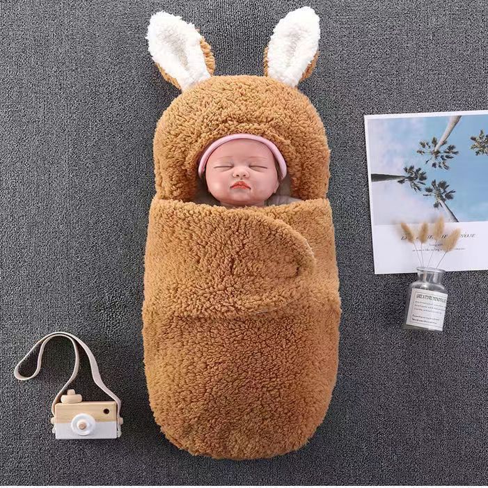ベビーうさ耳スワドル寝袋(秋冬・厚手・二重使い) | Newborn Bunny-Ear Swaddle Sleeping Bag (Autumn/Winter, Thick, Dual-Use)