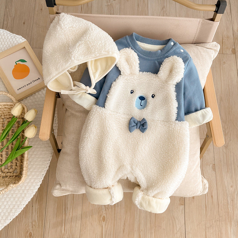 厚手コットン ベビーロンパース(ブルー)|Thick Cotton Baby Romper (Blue)