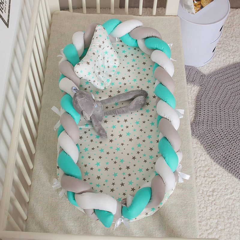 ポータブル バイオニック ベビーネスト | Portable Bionic Baby Nest – Soft Cotton Newborn Bed with Braided Bumper and Removable Cover