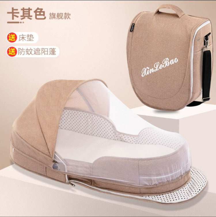 ベビー折りたたみポータブルベッド(蚊帳・マット・おむつ替えパッド付き) | Portable Foldable Baby Bed (Mosquito Net, Mat & Diaper Pad)