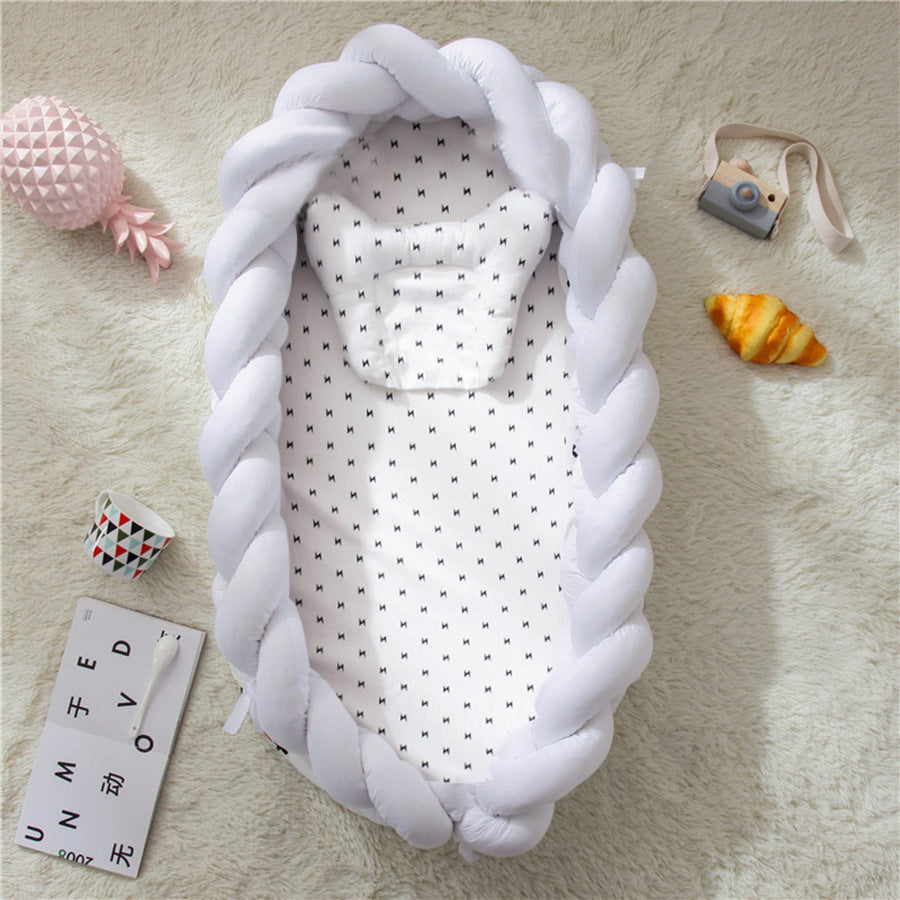 ポータブル バイオニック ベビーネスト | Portable Bionic Baby Nest – Soft Cotton Newborn Bed with Braided Bumper and Removable Cover