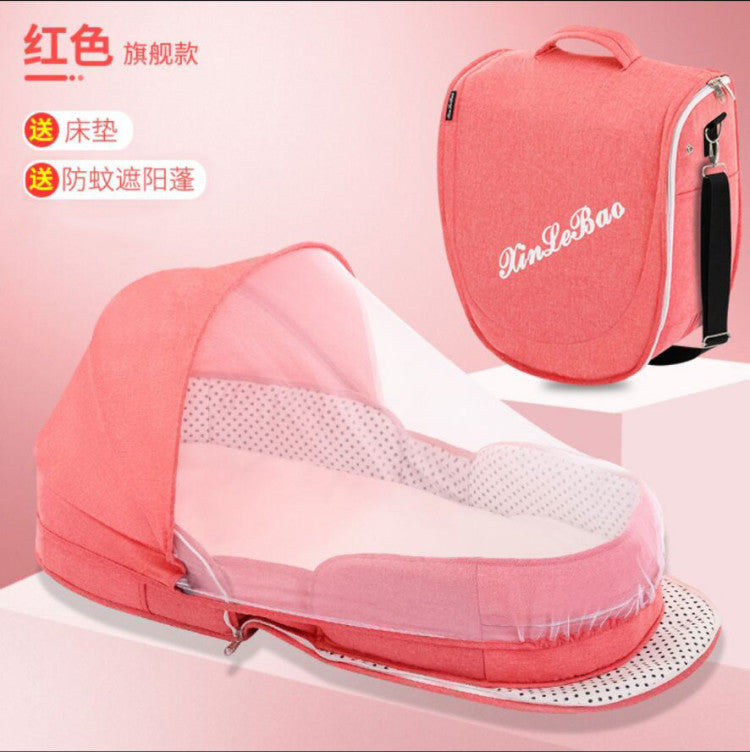 ベビー折りたたみポータブルベッド(蚊帳・マット・おむつ替えパッド付き) | Portable Foldable Baby Bed (Mosquito Net, Mat & Diaper Pad)