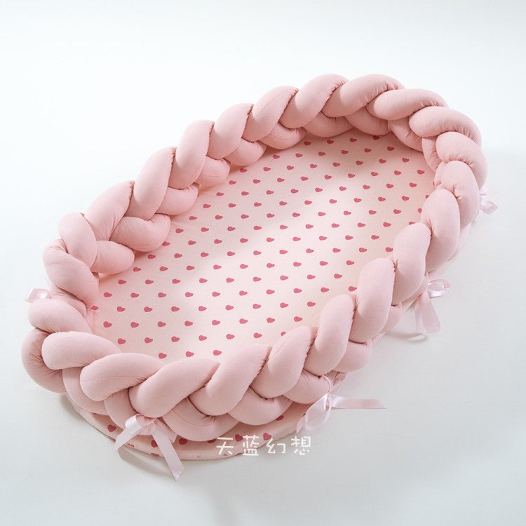 ポータブル バイオニック ベビーネスト | Portable Bionic Baby Nest – Soft Cotton Newborn Bed with Braided Bumper and Removable Cover