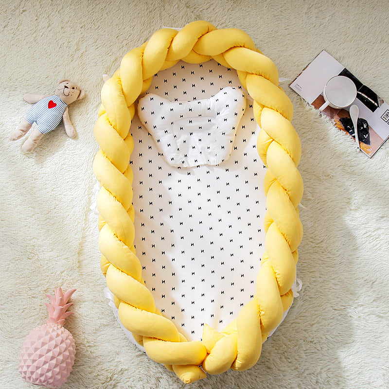 ポータブル バイオニック ベビーネスト | Portable Bionic Baby Nest – Soft Cotton Newborn Bed with Braided Bumper and Removable Cover