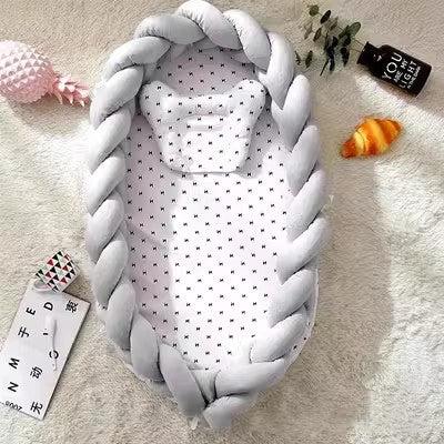 ポータブル バイオニック ベビーネスト | Portable Bionic Baby Nest – Soft Cotton Newborn Bed with Braided Bumper and Removable Cover