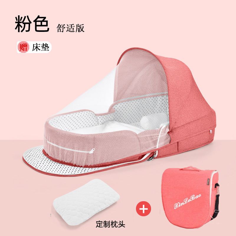 ベビー折りたたみポータブルベッド(蚊帳・マット・おむつ替えパッド付き) | Portable Foldable Baby Bed (Mosquito Net, Mat & Diaper Pad)