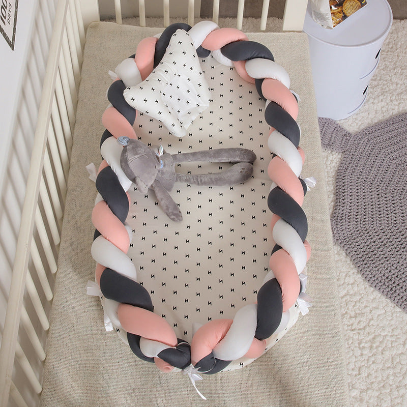 ポータブル バイオニック ベビーネスト | Portable Bionic Baby Nest – Soft Cotton Newborn Bed with Braided Bumper and Removable Cover