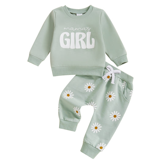 ママズガール スウェット上下セット 柔らかいトレーナー&パンツ ベビー女の子用 | Mama’s Girl Baby Two-Piece Set Soft Pullover & Pants