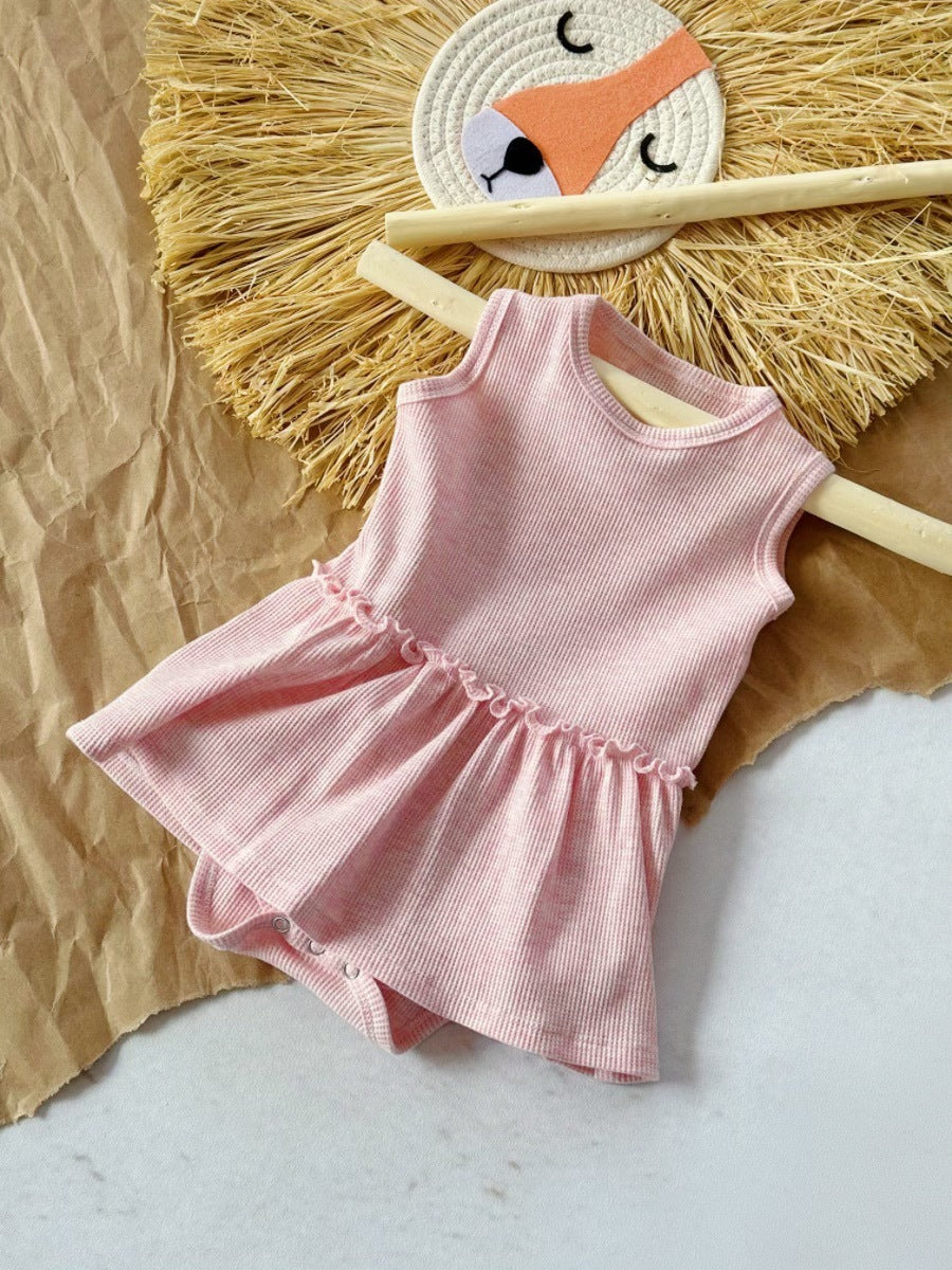 ベビー ワッフル ノースリーブ ボディスーツ 夏用 前開きボタン さらっと快適・やわらかコットン | Baby Waffle Sleeveless Bodysuit Summer Single-Breasted Soft Breathable Cotton
