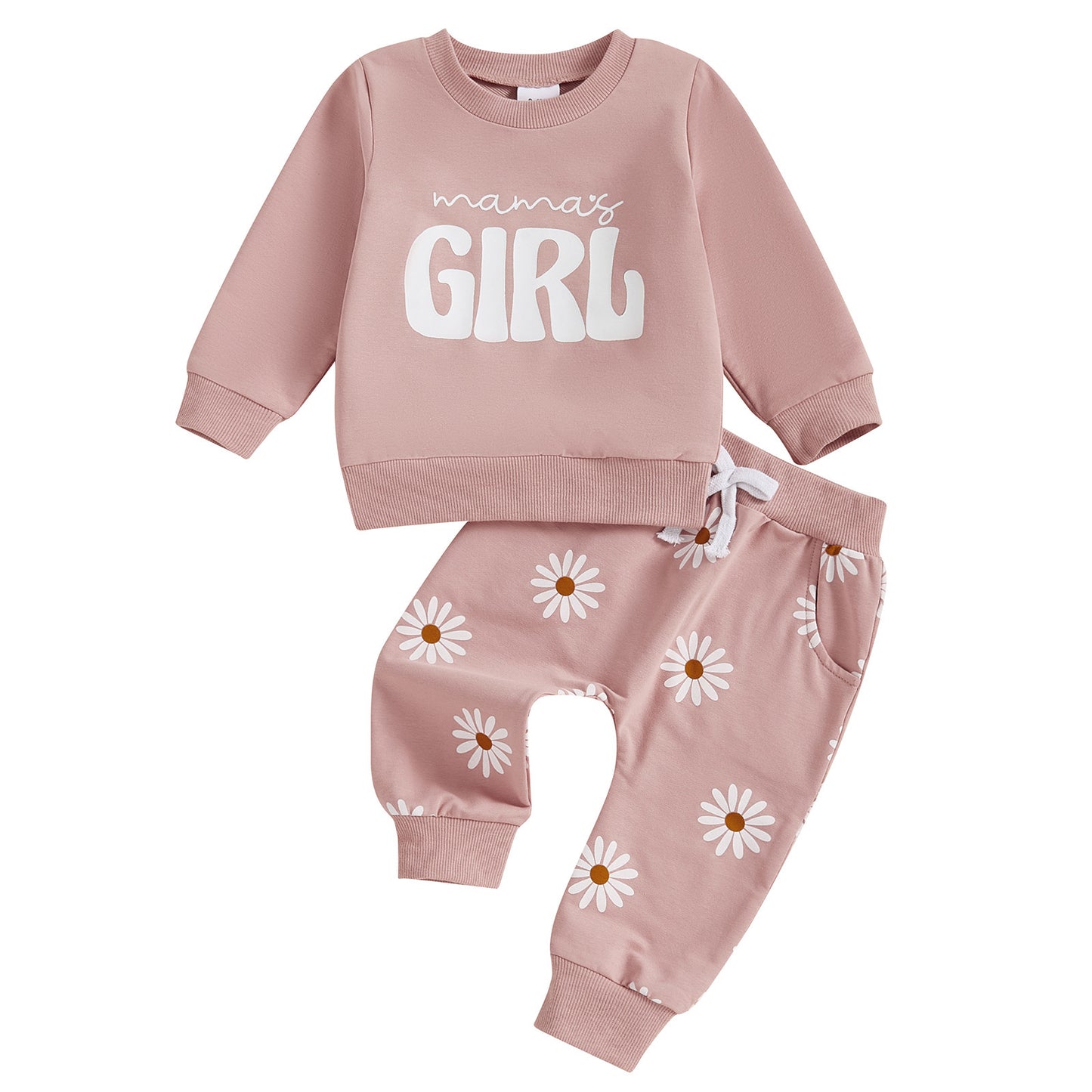 ママズガール スウェット上下セット 柔らかいトレーナー&パンツ ベビー女の子用 | Mama’s Girl Baby Two-Piece Set Soft Pullover & Pants