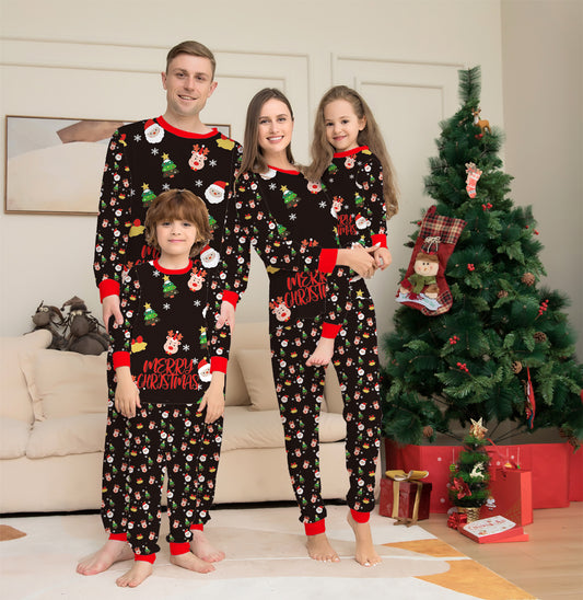 ファミリークリスマスパジャマセット 家族お揃いルームウェア 長袖コットン素材