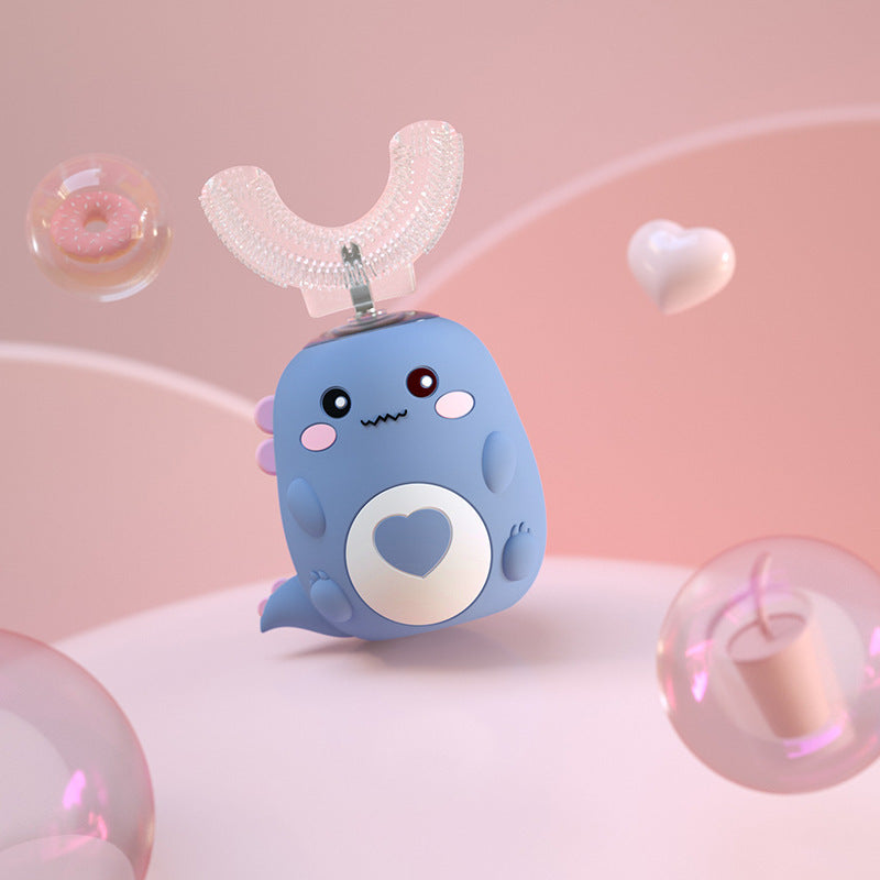 リトルダイナソーブルー U字型シリコン 子供用電動歯ブラシ USB充電式 かわいいデザイン