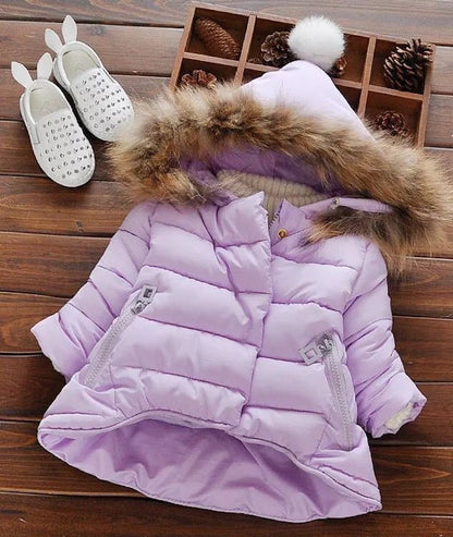 lavender baby winter coat with fur hood
