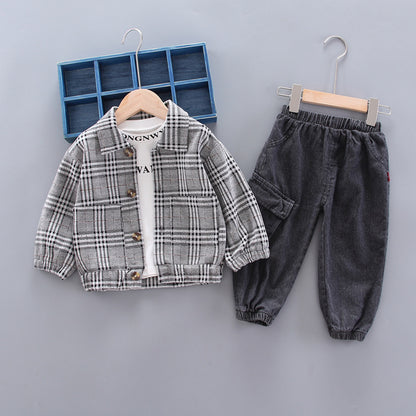 韓国風 チェック柄ジャケット＆パンツ 2点セット 男の子 長袖 春秋カジュアルスーツ | Baby Boy Long Sleeve Plaid Jacket and Pants Set