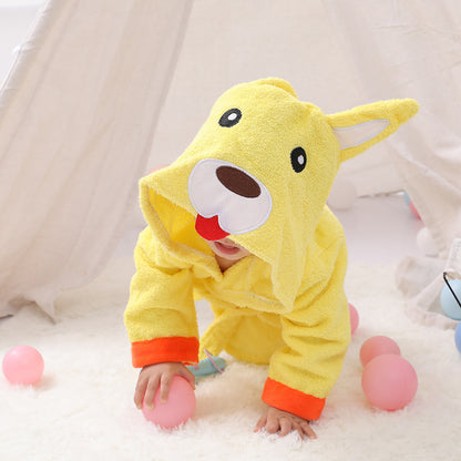 comfortable hooded bathrobe keeping baby warm and dry
