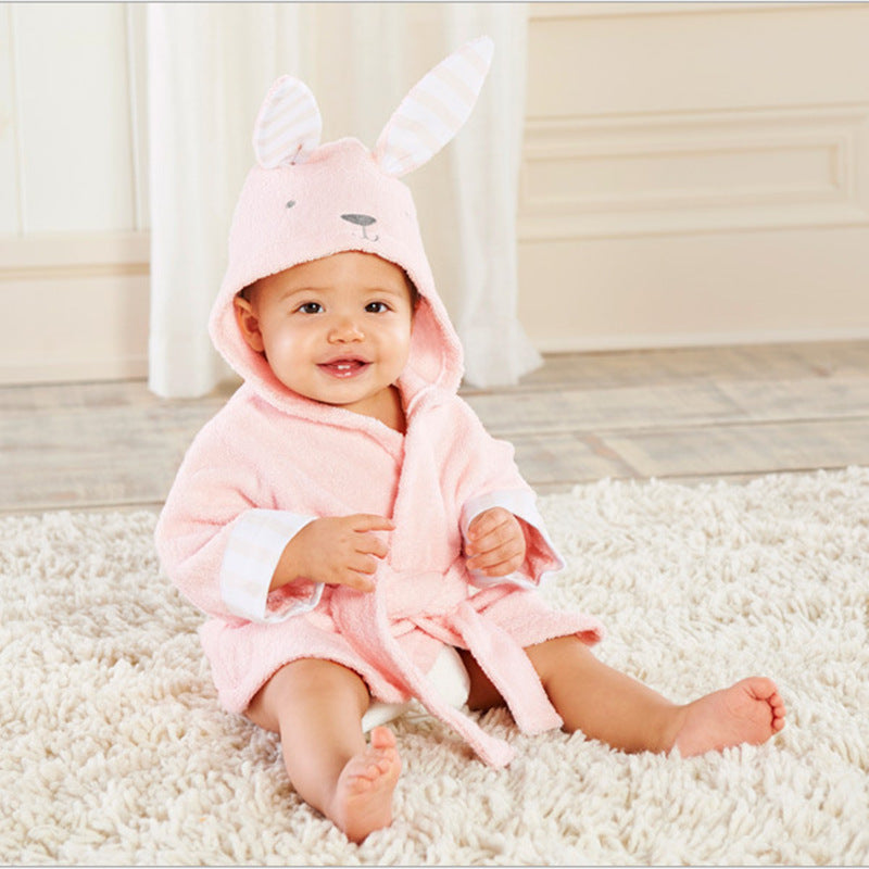 baby bath towel robe with cute animal embroidery details

