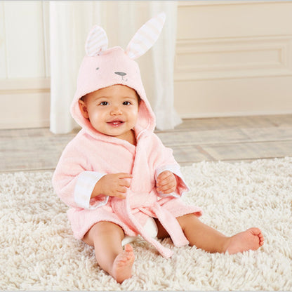 baby bath towel robe with cute animal embroidery details

