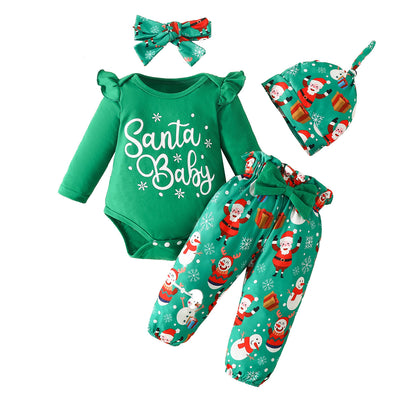 かわいいSanta Babyプリントのロンパースとパンツ
