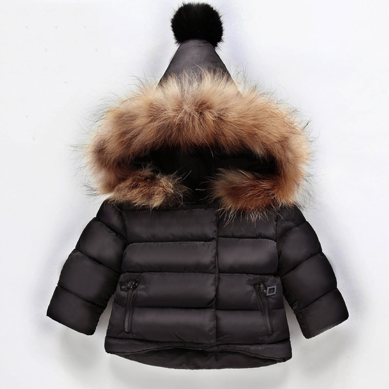 black baby winter coat with warm fur hood
