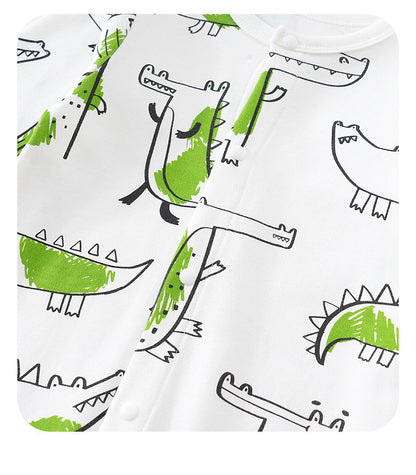 ワニプリント長袖ベビーつなぎ｜Alligator Graffiti Cotton Baby Onesie, Long Sleeve, Soft Fabric, Unisex Design