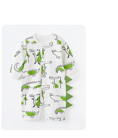 ワニプリント長袖ベビーつなぎ｜Alligator Graffiti Cotton Baby Onesie, Long Sleeve, Soft Fabric, Unisex Design