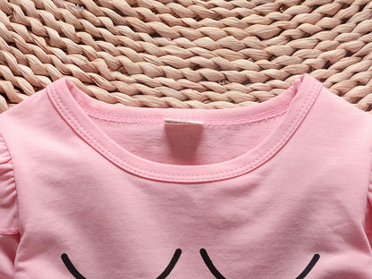 韓国風 綿スウェット＆デニムビブ 2点セット 女の子 長袖 春秋カジュアル | Girls Korean Cotton Sweater Denim Bib Two-Piece Set Long Sleeve Spring Autumn Casual