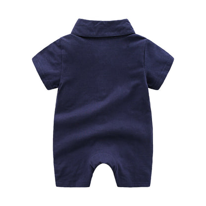 ベビー半袖ロンパース 綿素材 ジェントルマン風 サマークロッチ付き | Baby Gentleman Style Short Sleeve Cotton Romper Summer Closed Crotch