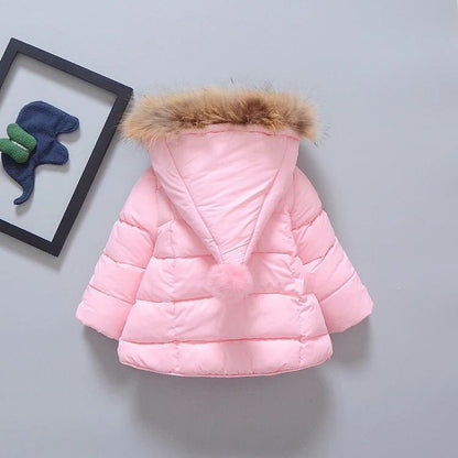 baby pink baby winter coat with fur hood
