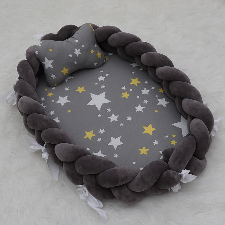 ベビー編みクッション 寝かしつけネスト（超やわらか・取り外し可） | Braided Baby Sleep Nest (Ultra-Soft, Detachable Pad)