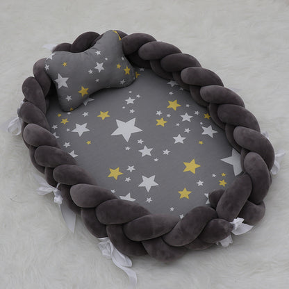 ベビー編みクッション 寝かしつけネスト（超やわらか・取り外し可） | Braided Baby Sleep Nest (Ultra-Soft, Detachable Pad)