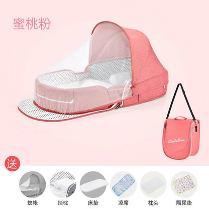 ベビー折りたたみポータブルベッド（蚊帳・マット・おむつ替えパッド付き） | Portable Foldable Baby Bed (Mosquito Net, Mat & Diaper Pad)