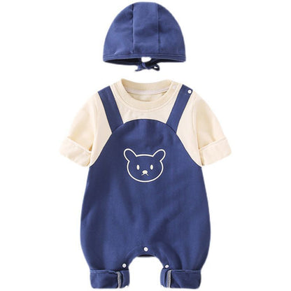 ベビー長袖ロンパース 帽子付き（春秋・綿100％・着脱フード） | Baby Long-Sleeve Romper with Hat (Spring/Autumn, 100% Cotton, Detachable Hood)