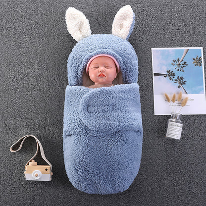 ベビーうさ耳スワドル寝袋（秋冬・厚手・二重使い） | Newborn Bunny-Ear Swaddle Sleeping Bag (Autumn/Winter, Thick, Dual-Use)