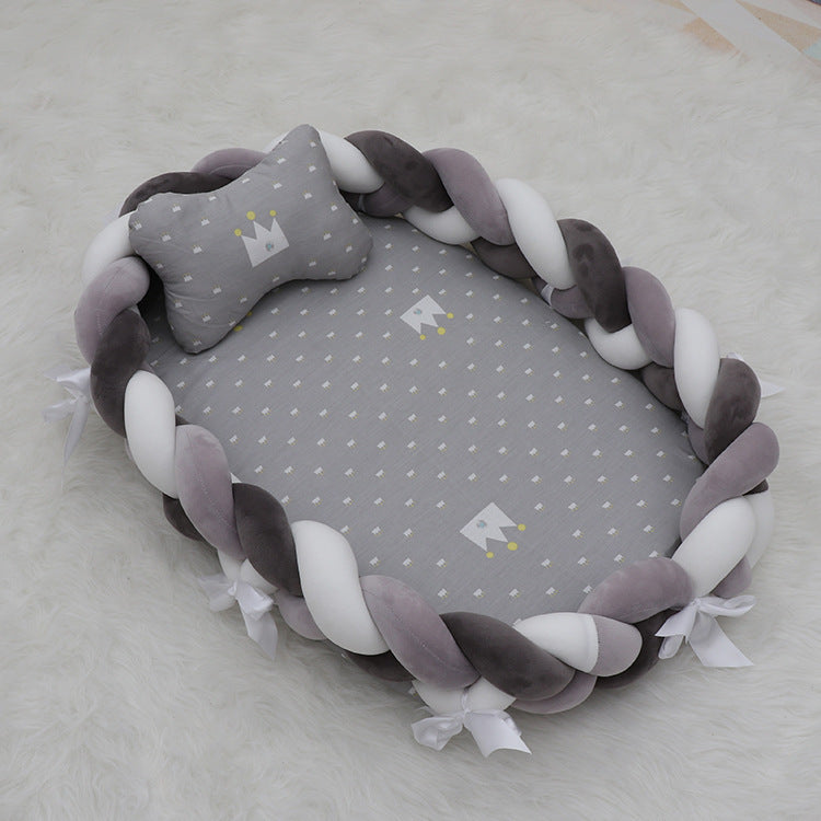 ベビー編みクッション 寝かしつけネスト（超やわらか・取り外し可） | Braided Baby Sleep Nest (Ultra-Soft, Detachable Pad)