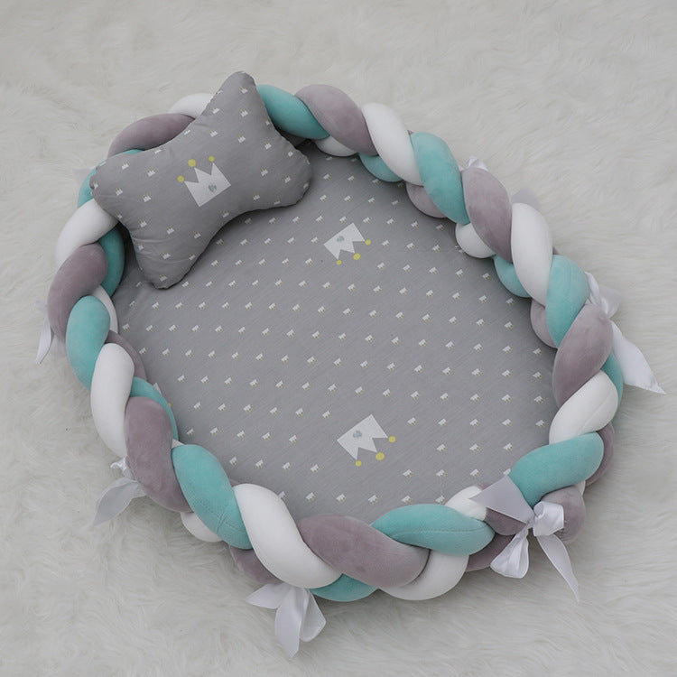 ベビー編みクッション 寝かしつけネスト（超やわらか・取り外し可） | Braided Baby Sleep Nest (Ultra-Soft, Detachable Pad)