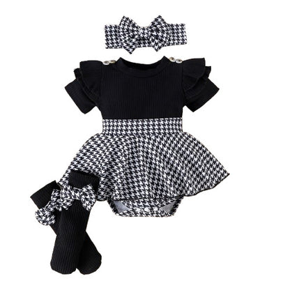 ベビードレス三点セット（夏・半袖・隠しボタン）｜Baby Three-Piece Dress Set (Summer, Short Sleeve, Hidden Button)