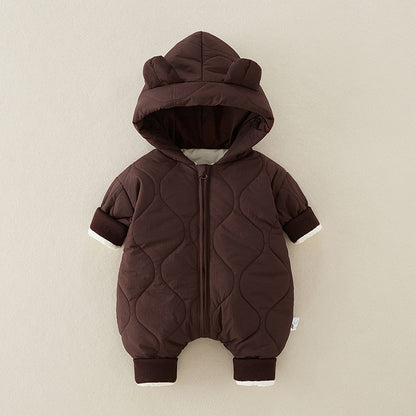 厚手キルティング ベビーロンパース（フード付き）｜Quilted Thick Baby Romper with Hood