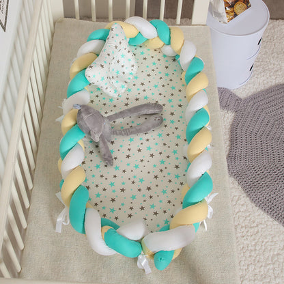 ポータブル バイオニック ベビーネスト | Portable Bionic Baby Nest – Soft Cotton Newborn Bed with Braided Bumper and Removable Cover
