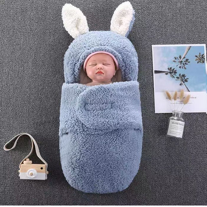 ベビーうさ耳スワドル寝袋（秋冬・厚手・二重使い） | Newborn Bunny-Ear Swaddle Sleeping Bag (Autumn/Winter, Thick, Dual-Use)