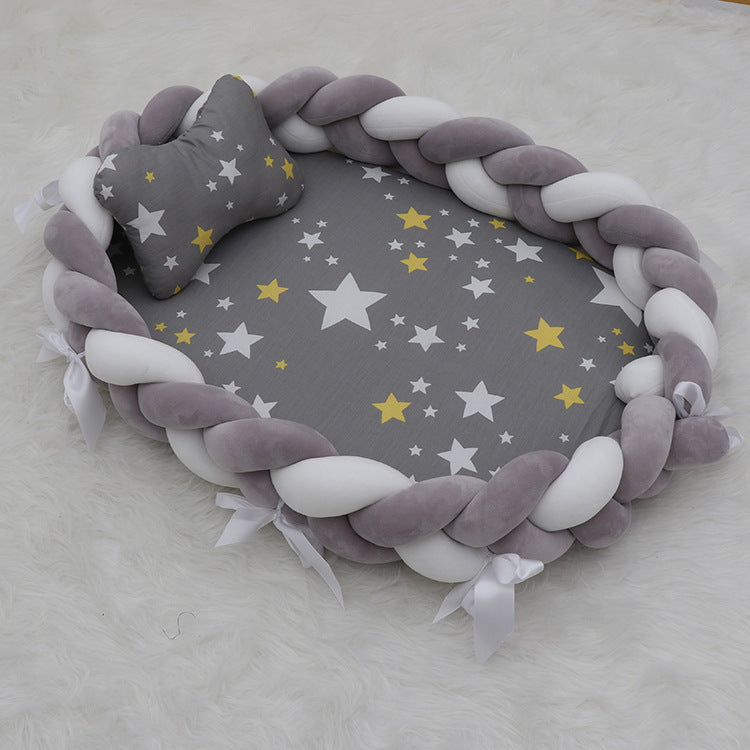 ベビー編みクッション 寝かしつけネスト（超やわらか・取り外し可） | Braided Baby Sleep Nest (Ultra-Soft, Detachable Pad)