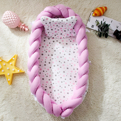ポータブル バイオニック ベビーネスト | Portable Bionic Baby Nest – Soft Cotton Newborn Bed with Braided Bumper and Removable Cover
