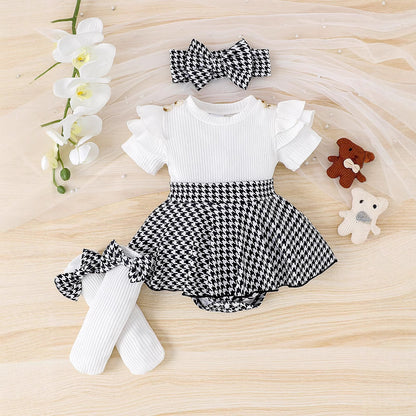 ベビードレス三点セット（夏・半袖・隠しボタン）｜Baby Three-Piece Dress Set (Summer, Short Sleeve, Hidden Button)