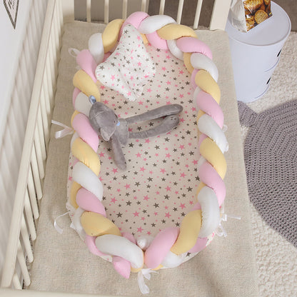 ポータブル バイオニック ベビーネスト | Portable Bionic Baby Nest – Soft Cotton Newborn Bed with Braided Bumper and Removable Cover