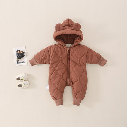 厚手キルティング ベビーロンパース（フード付き）｜Quilted Thick Baby Romper with Hood