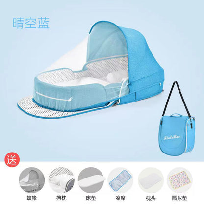 ベビー折りたたみポータブルベッド（蚊帳・マット・おむつ替えパッド付き） | Portable Foldable Baby Bed (Mosquito Net, Mat & Diaper Pad)